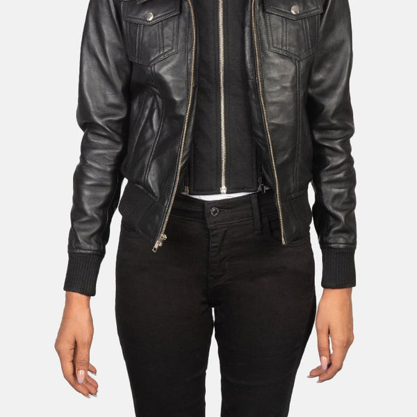Taj Signature Roslyn Hooded Leather Bomber Jacket