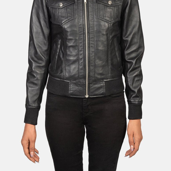 Taj Signature Roslyn Hooded Leather Bomber Jacket