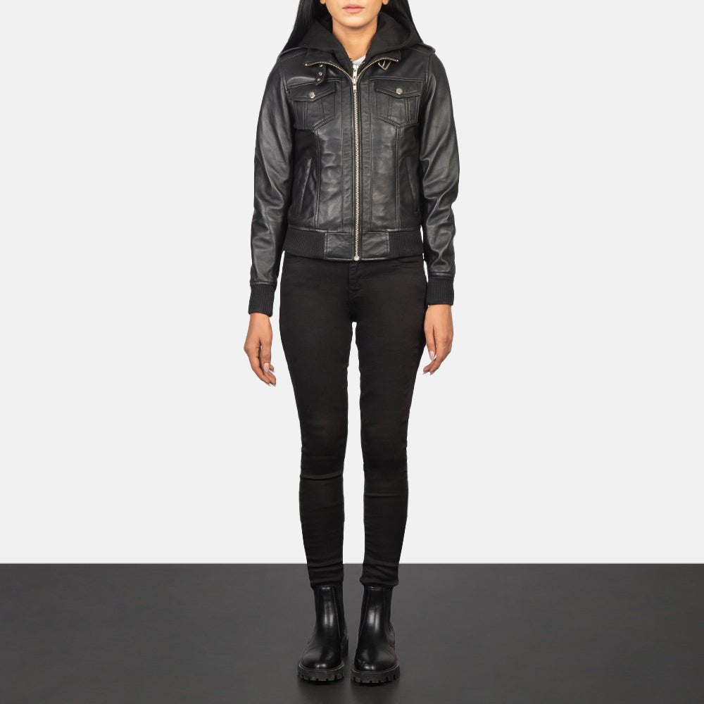 Taj Signature Roslyn Hooded Leather Bomber Jacket