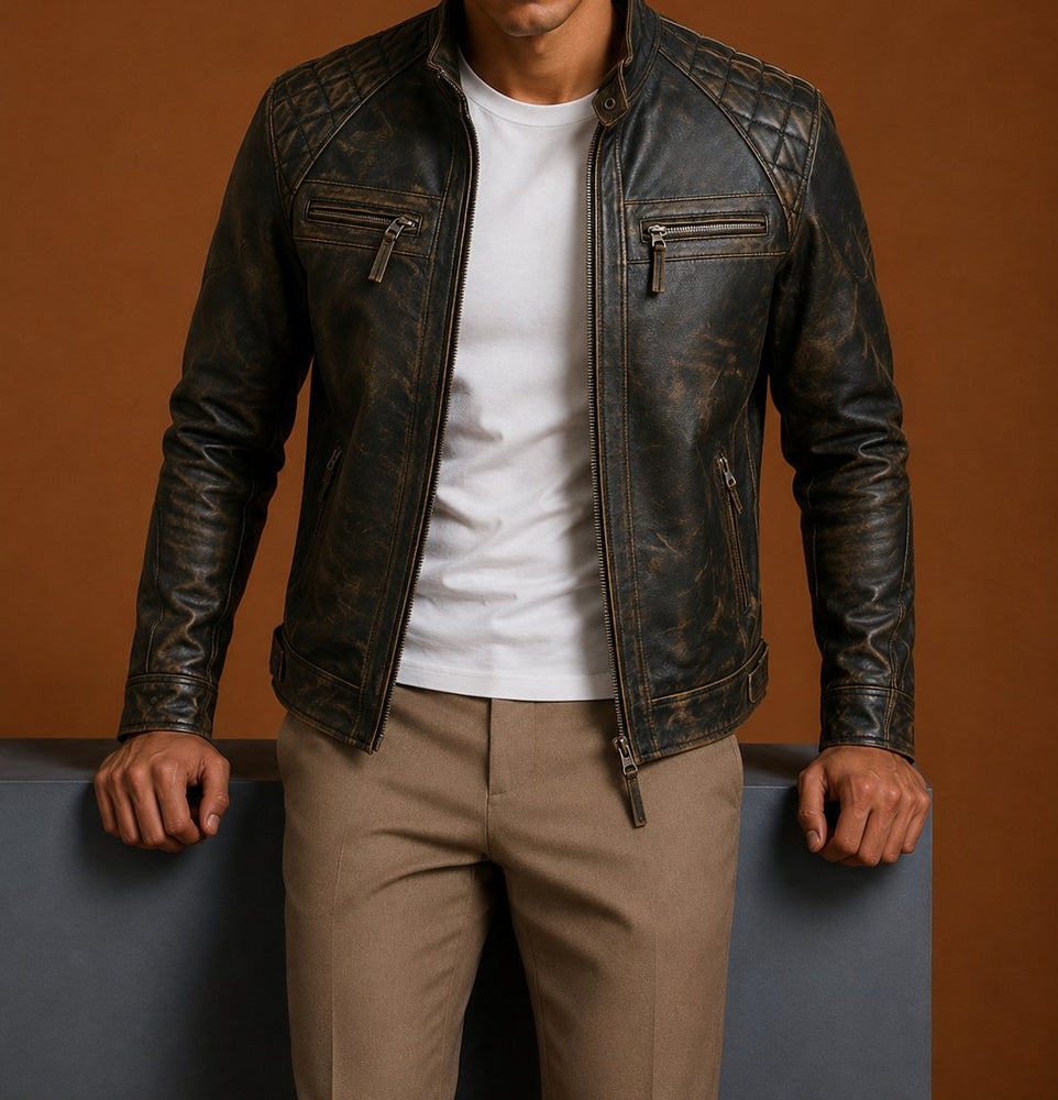 Taj Signature Rubbut Bumper Biker Jacket Leather Jacket