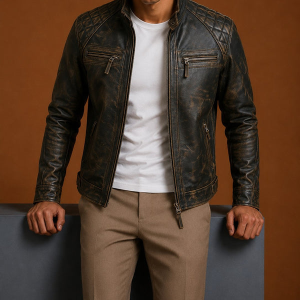 Taj Signature Rubbut Bumper Biker Jacket Leather Jacket