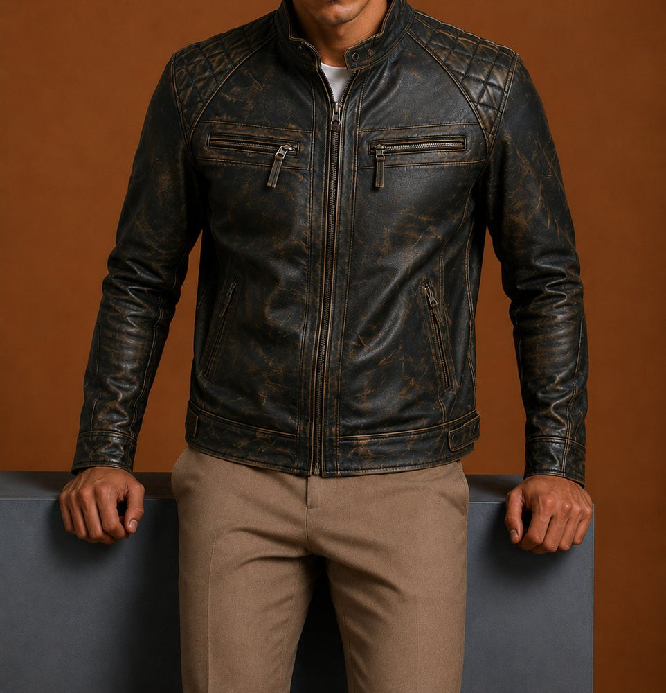 Taj Signature Rubbut Bumper Biker Jacket Leather Jacket