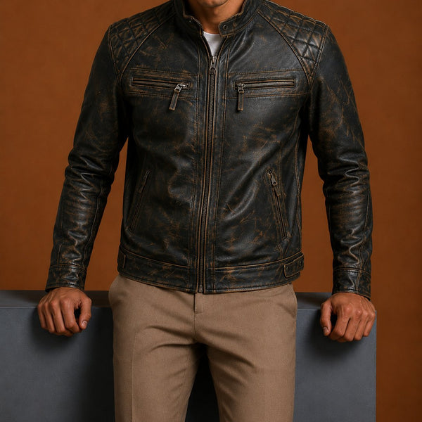 Taj Signature Rubbut Bumper Biker Jacket Leather Jacket