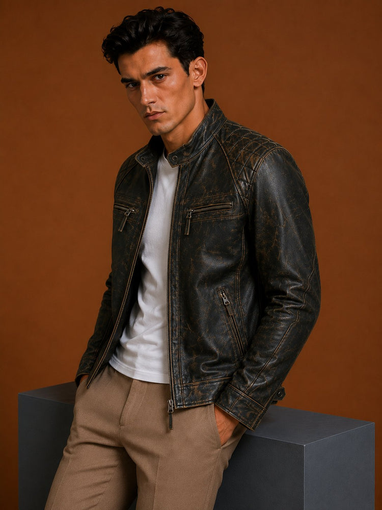 Taj Signature Rubbut Bumper Biker Jacket Leather Jacket