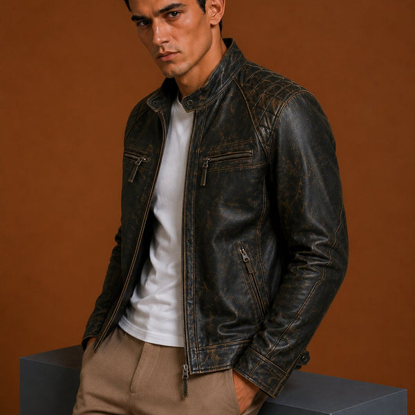 Taj Signature Rubbut Bumper Biker Jacket Leather Jacket