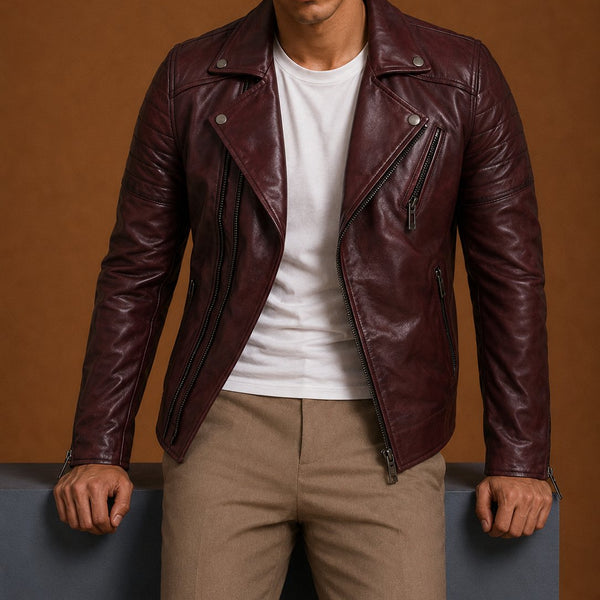 Taj Signature Sadens cherry Leather Biker Jacket Leather Jacket