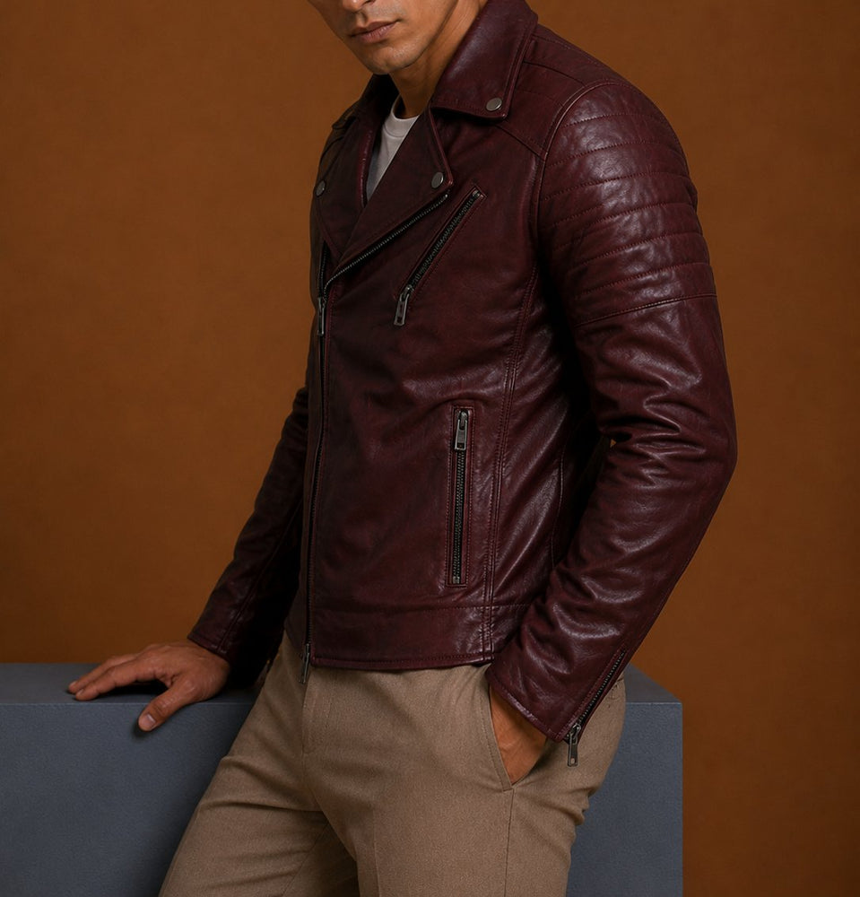 Taj Signature Sadens cherry Leather Biker Jacket Leather Jacket