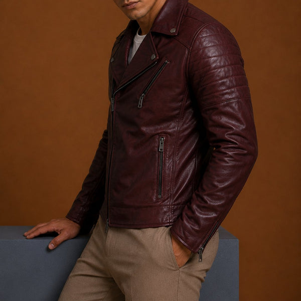 Taj Signature Sadens cherry Leather Biker Jacket Leather Jacket