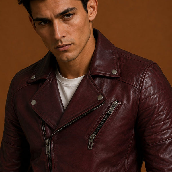 Taj Signature Sadens cherry Leather Biker Jacket Leather Jacket