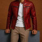 Taj Signature Tingle Red Leather Jacket Biker