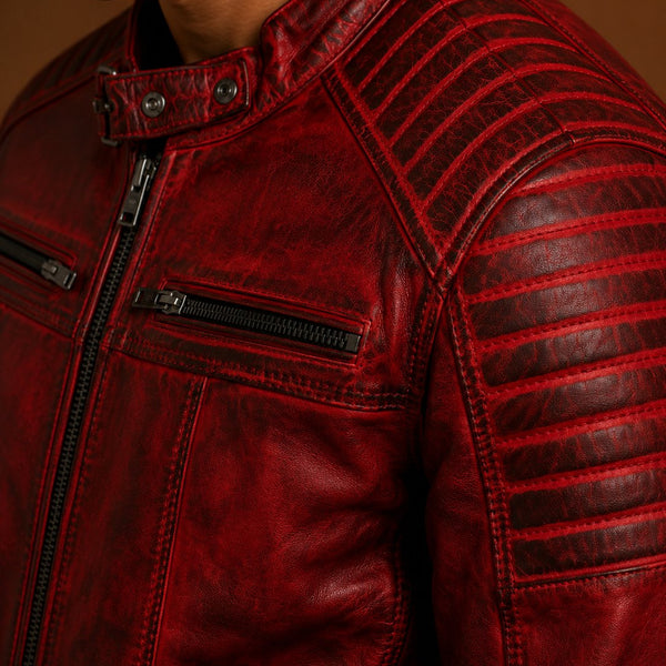 Taj Signature Tingle Red Leather Jacket Biker