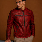 Taj Signature Tingle Red Leather Jacket Biker