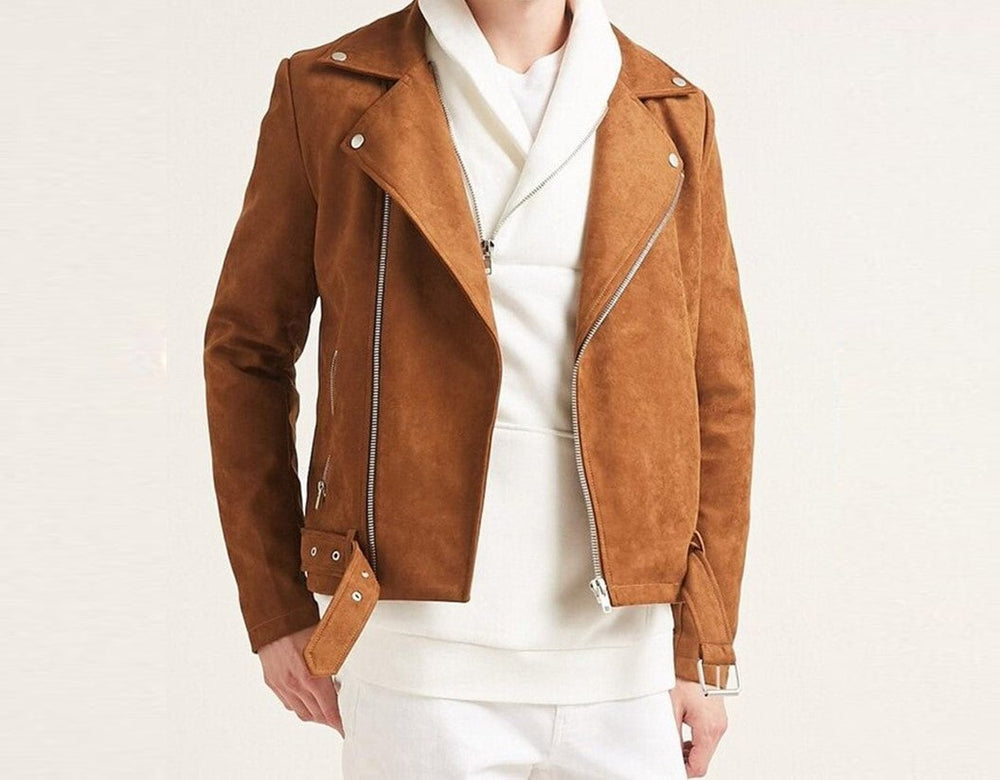 Taj Signature Todar Tan Suede Leather Jacket Biker