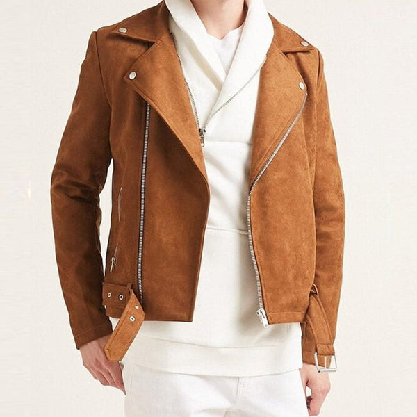 Taj Signature Todar Tan Suede Leather Jacket Biker