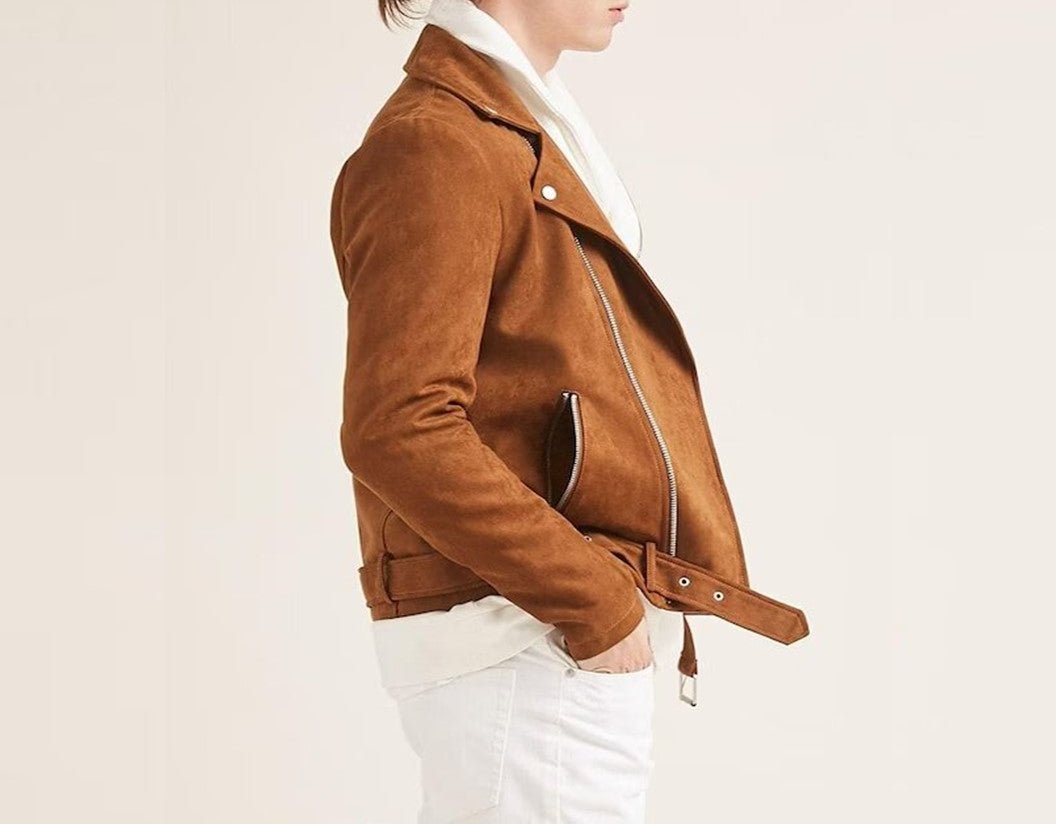 Taj Signature Todar Tan Suede Leather Jacket Biker