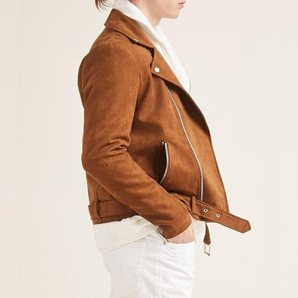 Taj Signature Todar Tan Suede Leather Jacket Biker