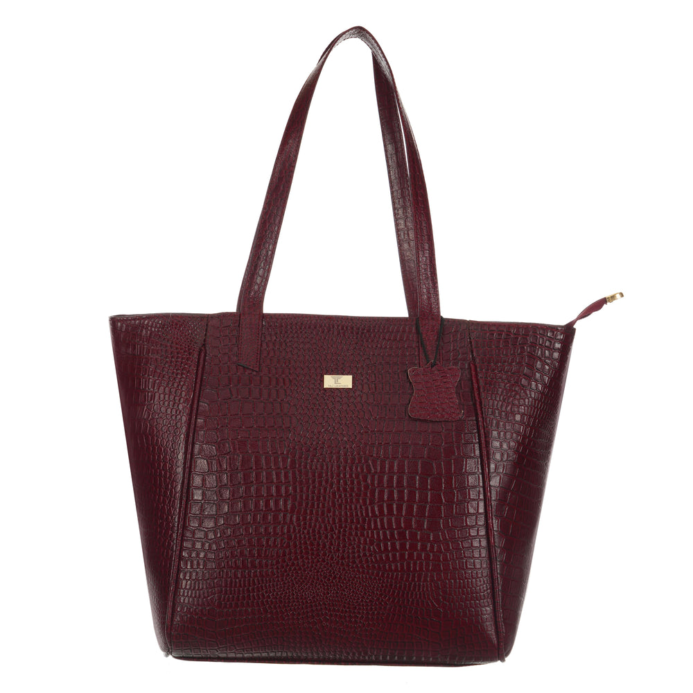 Women's Croco Pattern Shoulder Bag - Stylish and Spacious Bag with Big Compartment