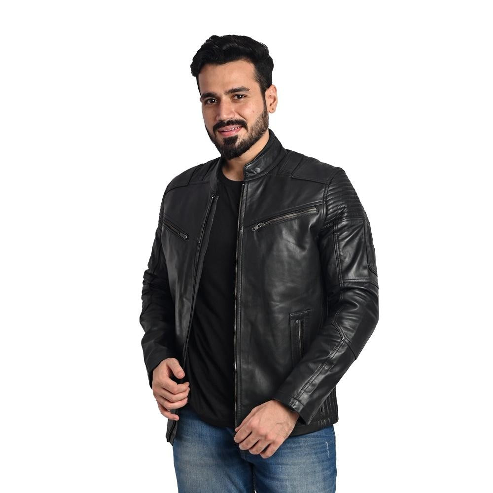 Men's Solid Leather Jacket - Stylish and Durable