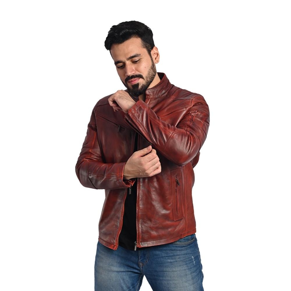 Men's Solid Leather Jacket - Stylish and Durable