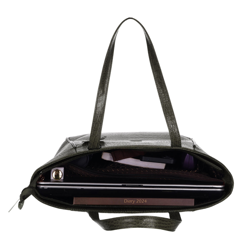 Women's Croco Pattern Shoulder Bag - Stylish and Spacious Bag with Big Compartment