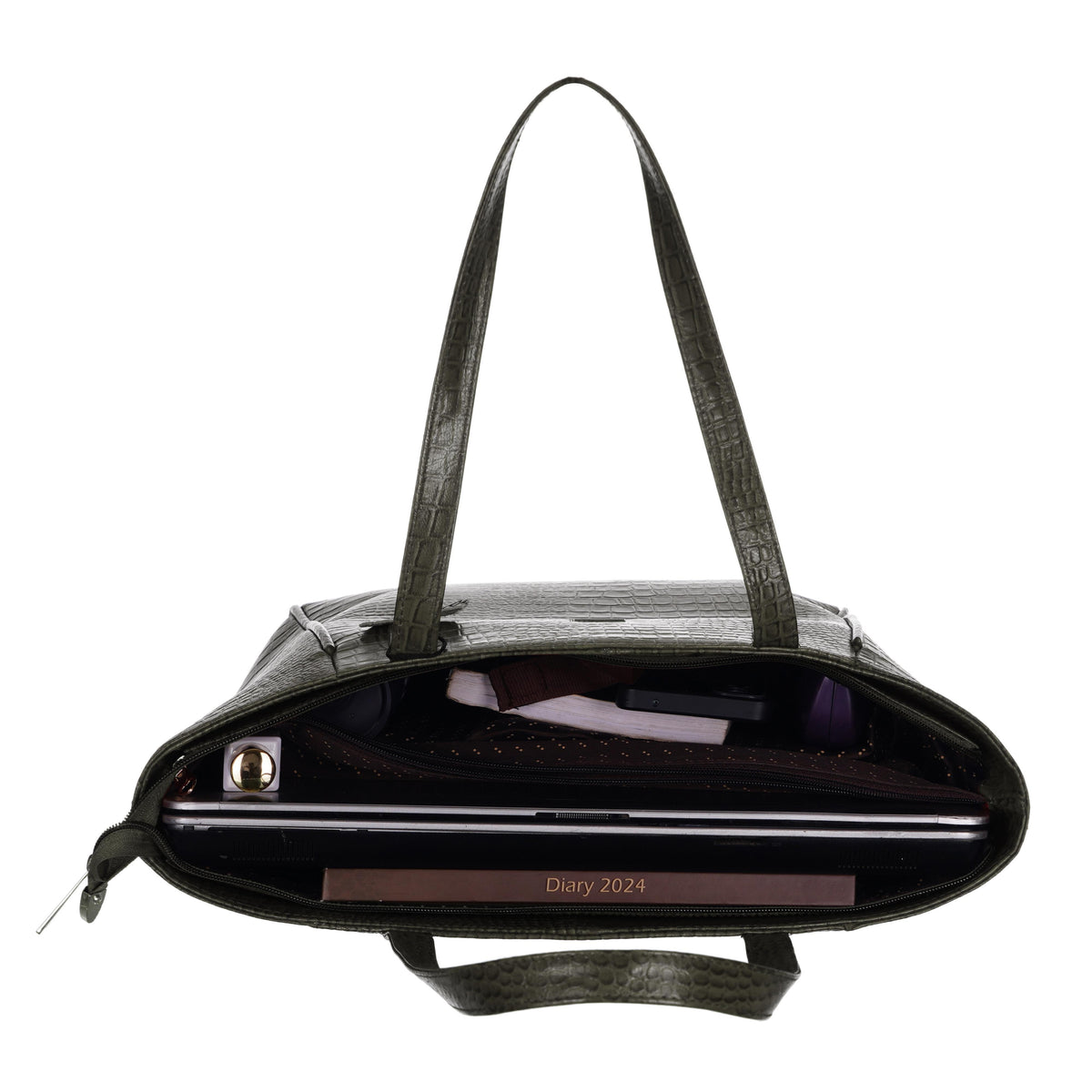 Women's Croco Pattern Shoulder Bag - Stylish and Spacious Bag with Big Compartment