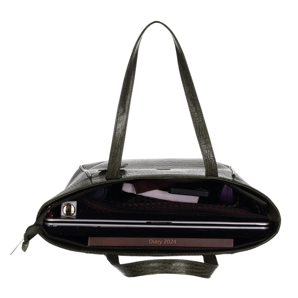 Women's Croco Pattern Shoulder Bag - Stylish and Spacious Bag with Big Compartment
