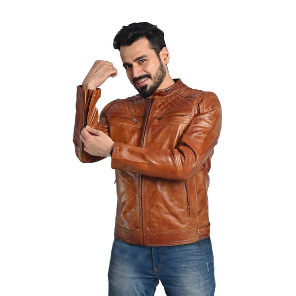 D-Design Leather Jacket by Taj Leather - Brown Tan Mix
