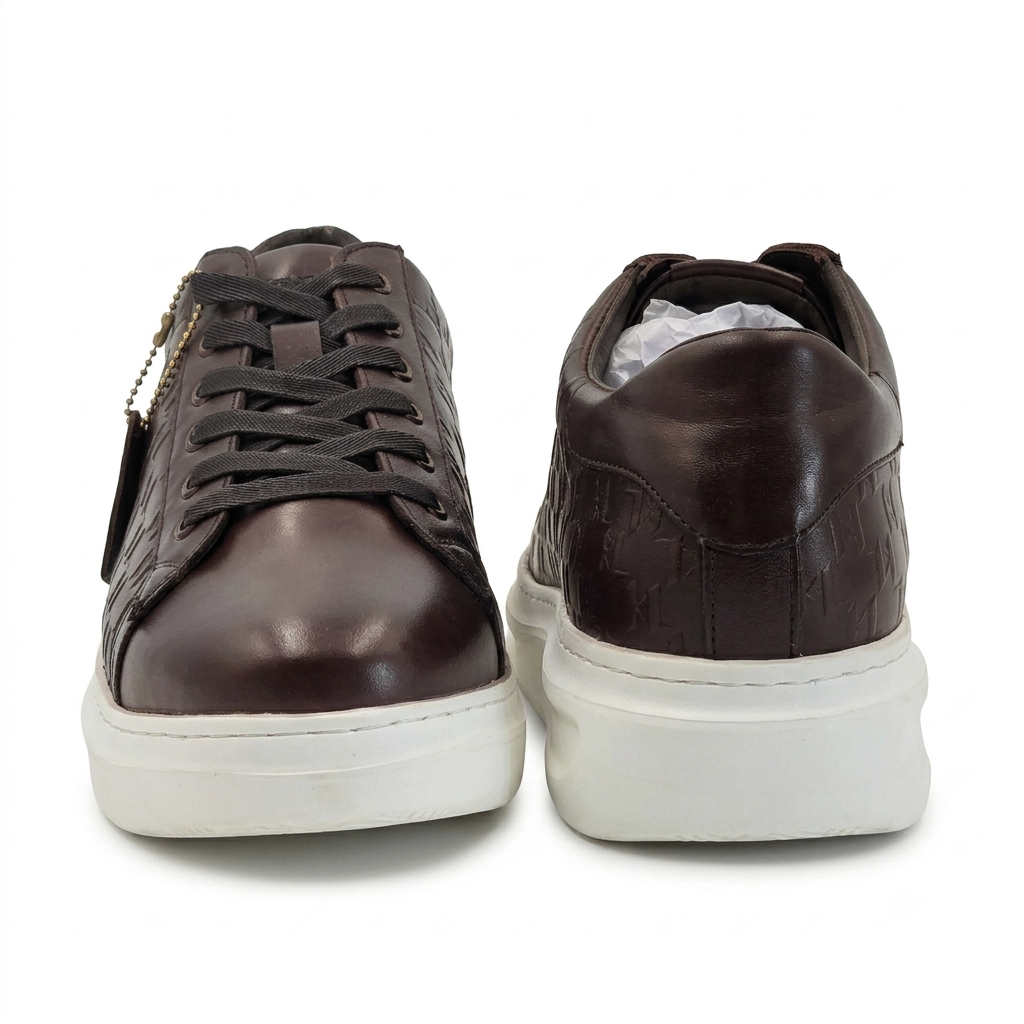 Men's Dark Brown Textured Low-Top Leather Sneakers
