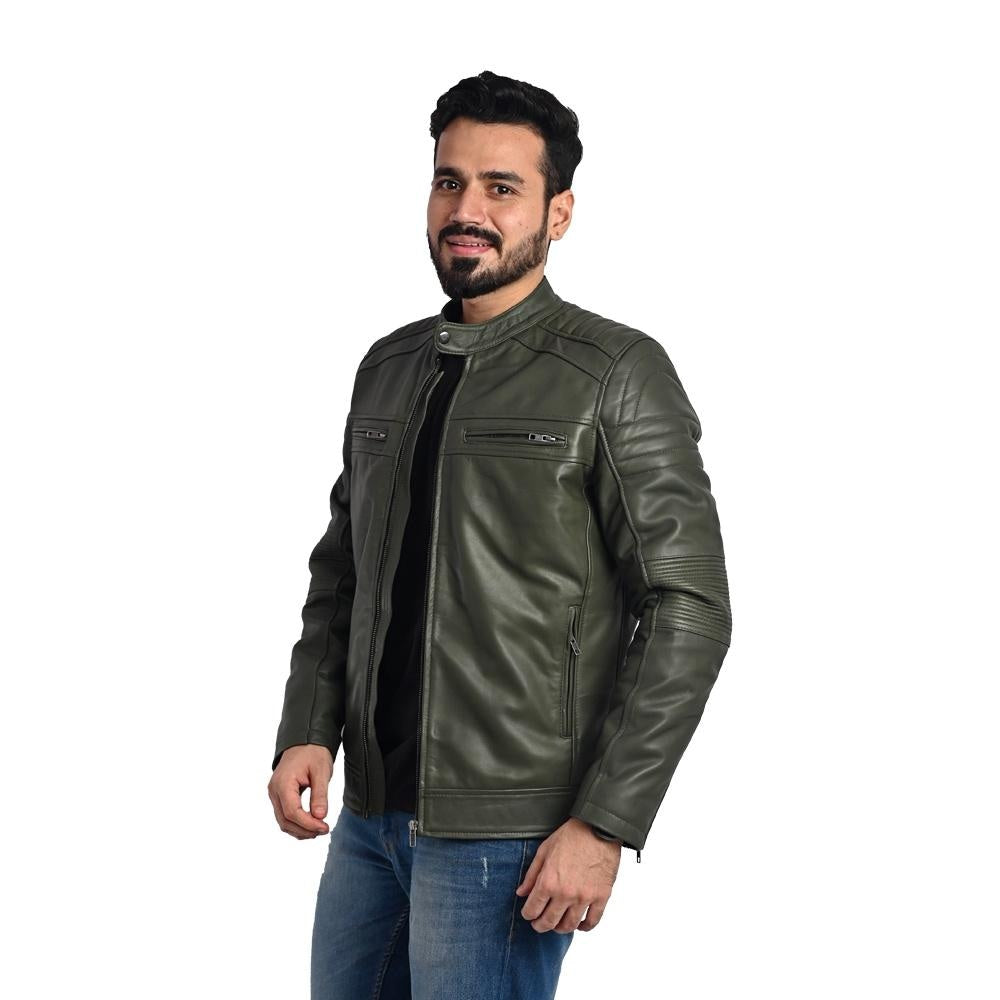 Men's Solid Leather Jacket - Stylish and Durable