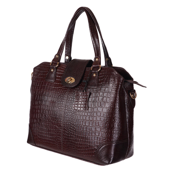 Women's Luxury Leather Shoulder Crossbody Handbag - Crocodile Pattern Stylish Bag