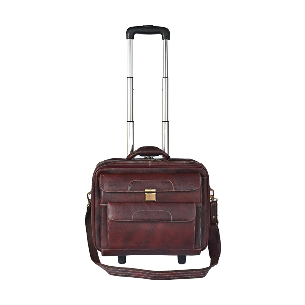 Taj Leather Trolly Suitcase Bag - 100% Leather