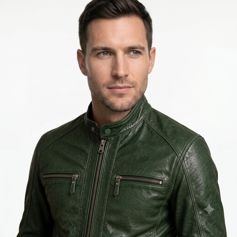 Bumper Green Leather Jacket GGREEN