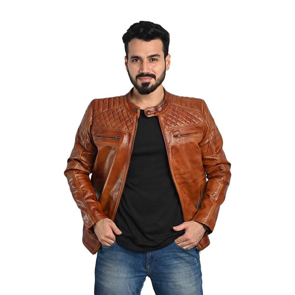 D-Design Leather Jacket by Taj Leather - Brown Tan Mix