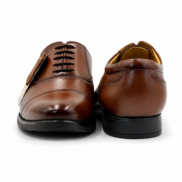 Police  Cognac Brown Cap-Toe Leather Oxford Shoes