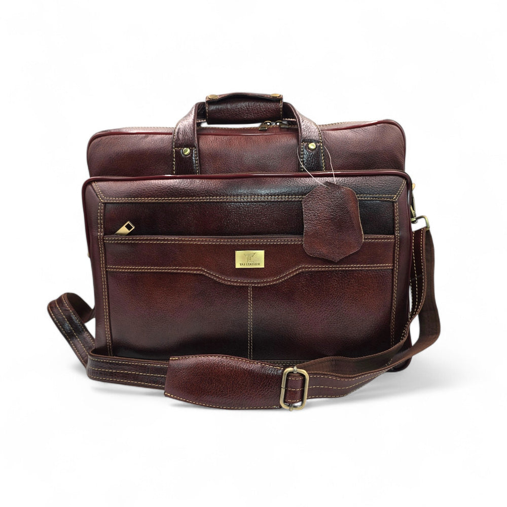 Genuine Leather Double Fold Laptop Bag for Men - Office Bag - Fits Up to 14/15.6/17 Inch.