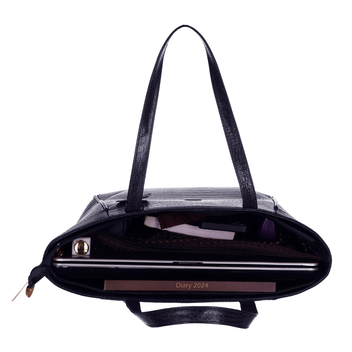 Women's Croco Pattern Shoulder Bag - Stylish and Spacious Bag with Big Compartment