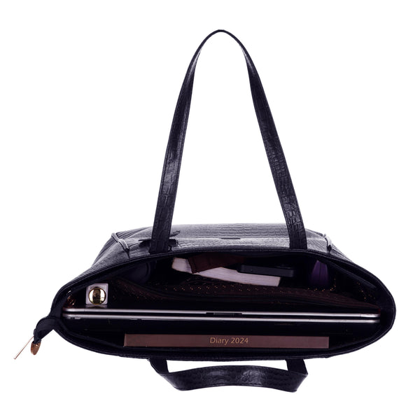Women's Croco Pattern Shoulder Bag - Stylish and Spacious Bag with Big Compartment