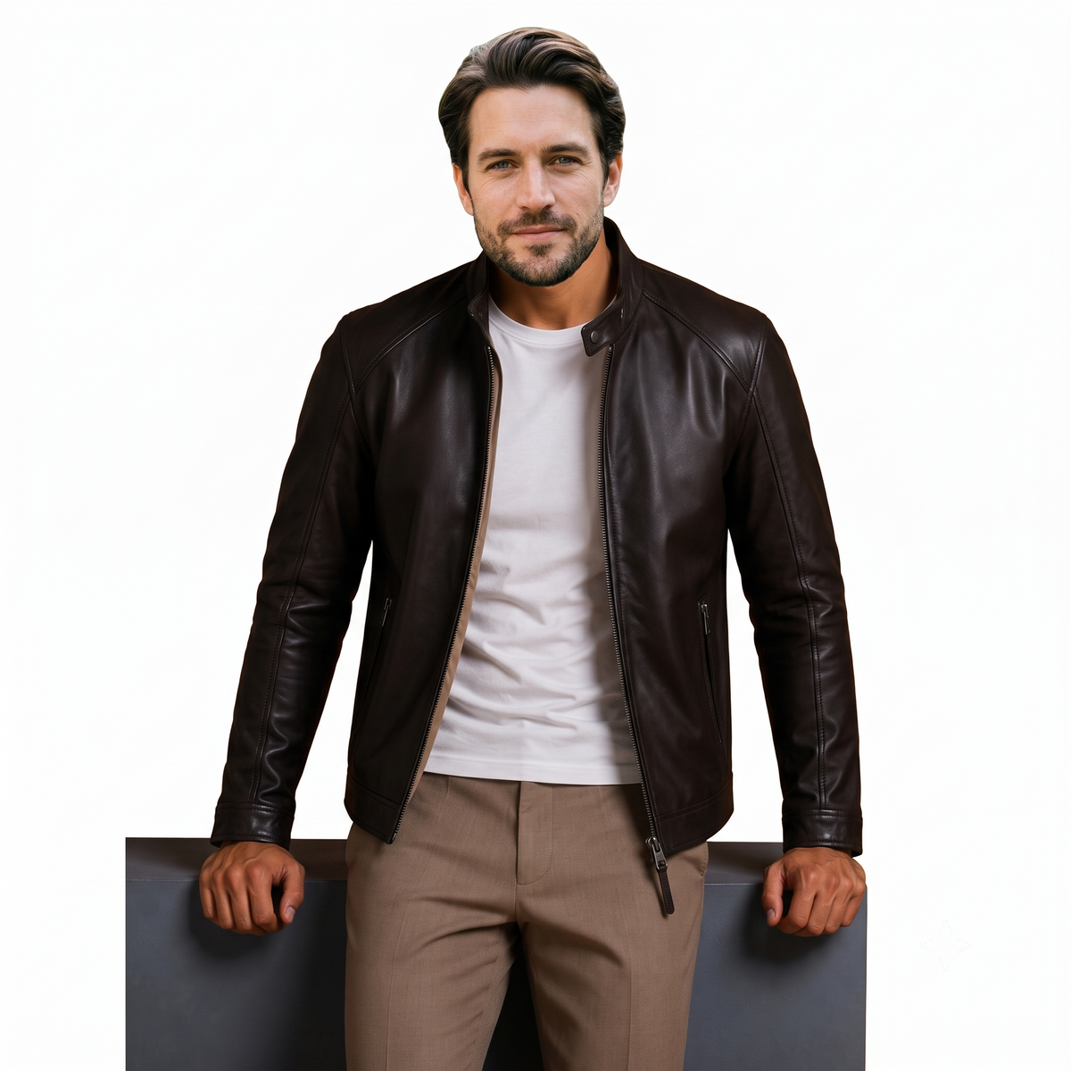 Black Unic Simple Leather Jacket