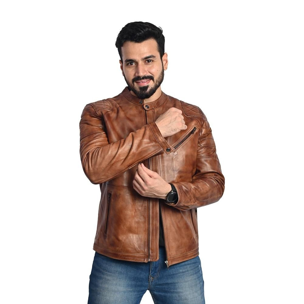 Men's Solid Leather Jacket - Stylish and Durable