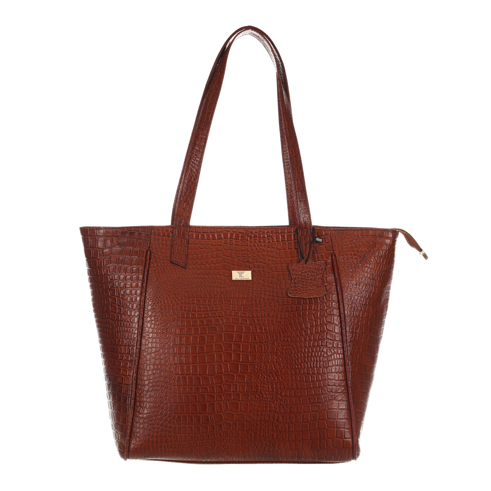 Women's Croco Pattern Shoulder Bag - Stylish and Spacious Bag with Big Compartment